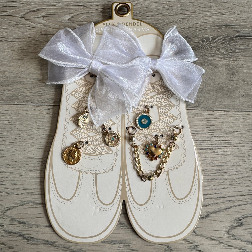 NWT Alexis Bendel 8PC Shoe Charms Set Gold‎ White Bows Hamsa Evil Eye
